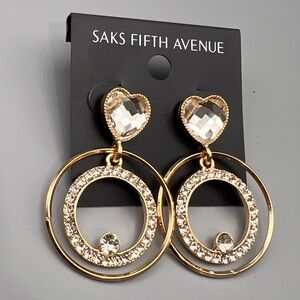 Saks Fifth Avenue Gold and Silver Crystal Heart Earrings